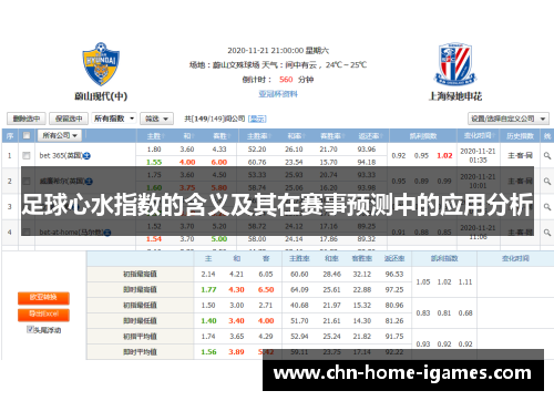 足球心水指数的含义及其在赛事预测中的应用分析